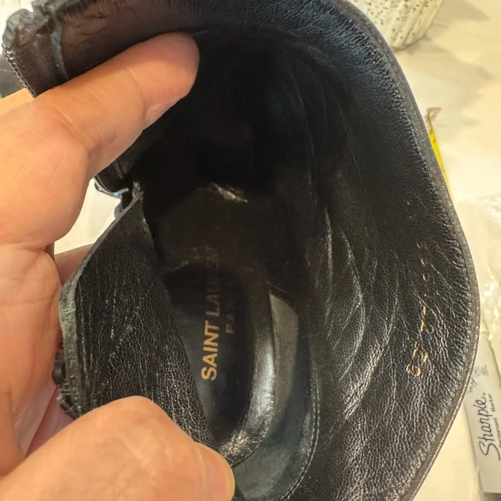 Saint Laurent Black and White Ankle Boots - Picture 11 of 16